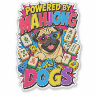 Angetrieben von Mahjong und Hunden Lustiges Pug Po Aufkleber