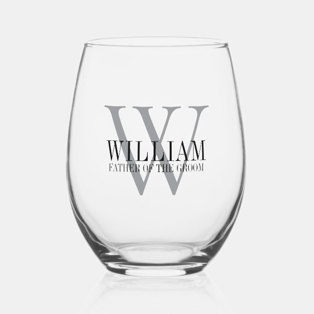 Angewohnter Mit Monogramm Vater des Grooms Weinglas Ohne Stiel (Vorderseite)