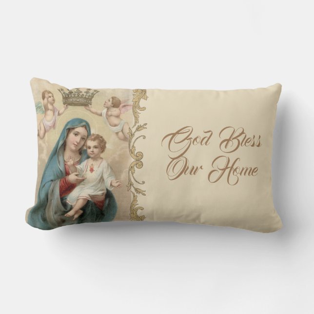 Angileris Jungfrau-Mary-Baby-Jesus-Golddekor Lendenkissen (Vorderseite)