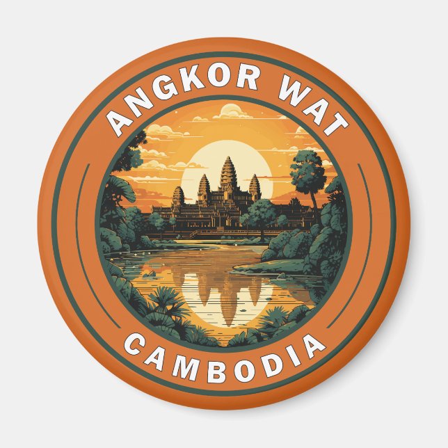 Angkor Wat Cambodia Reisen Art Abzeichen Magnet (Vorne)