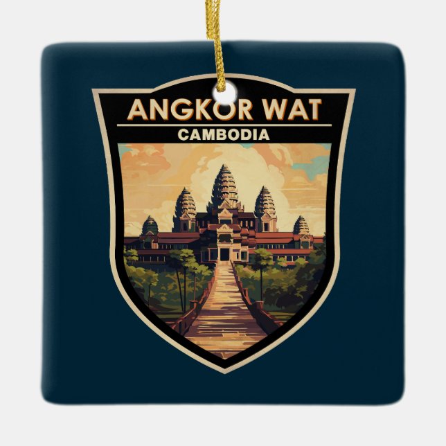 Angkor Wat Cambodia Reisen Vintag Keramikornament (Vorderseite)