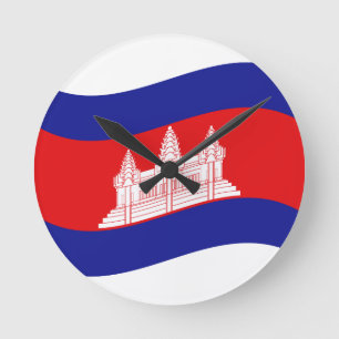 Angkor Wat Cambodian Flag Wave Runde Wanduhr