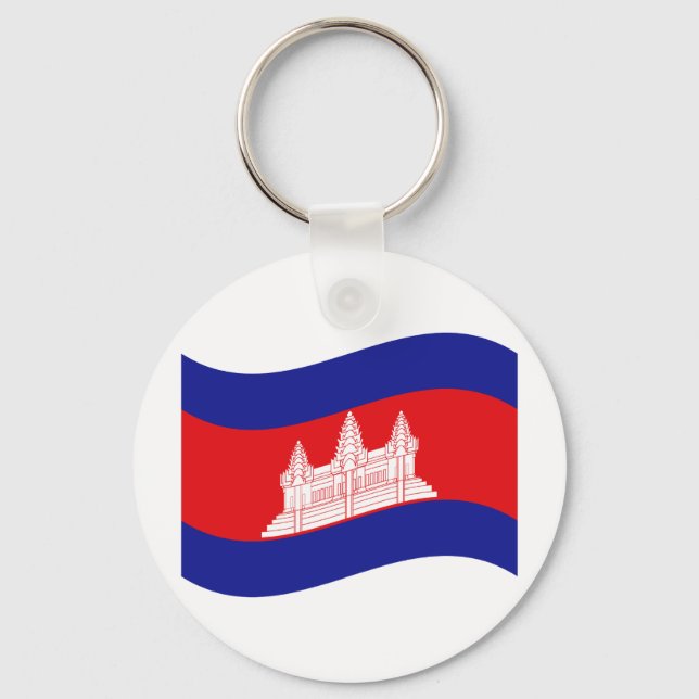 Angkor Wat Cambodian Flag Wave Schlüsselanhänger (Vorderseite)