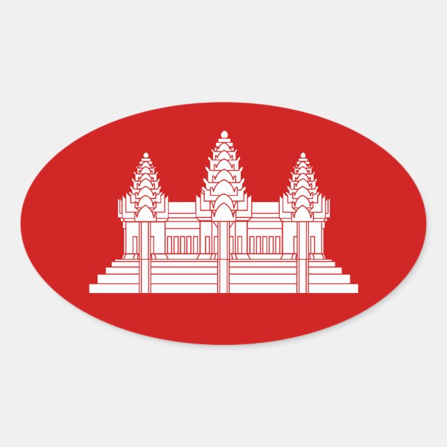 Angkor Wat Cambodian / Khmer Flag Ovaler Aufkleber (Vorderseite)