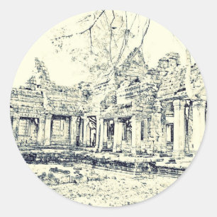 Angkor Wat Sketch Runder Aufkleber