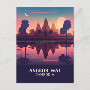 Angkor Wat Sunrise Cambodia Siem Reap Retro Postkarte