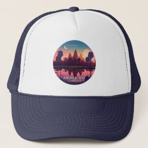 Angkor Wat Sunrise Cambodia Siem Reap Retro Truckerkappe