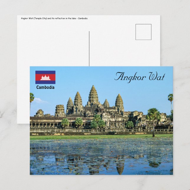 Angkor Wat und Reflexion im See - Kambodscha Postkarte (Vorne/Hinten)