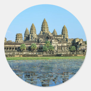 Angkor Wat und Reflexion im See - Kambodscha Runder Aufkleber