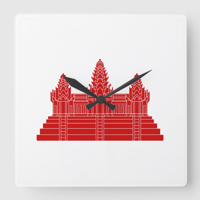 Angkor Wat Ver.2.0. Khmer Temple Quadratische Wanduhr (Vorderseite)