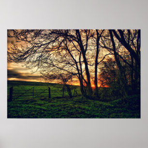 Anglais Campagne Sunset HDR affiche d'art imprimé