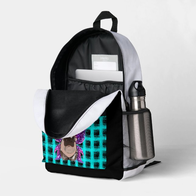 Angle Moo Deng Hippo auf Print Cut Nähtasche Bedruckter Rucksack (Rückseitige Ecke links (Offen) )