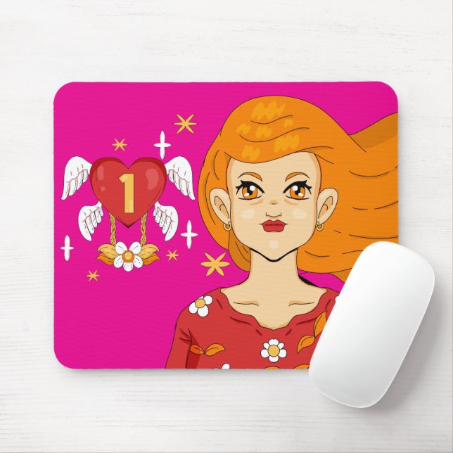 Angle Number One Heart Long Blonde Hair Princess Mousepad (Mit Mouse)