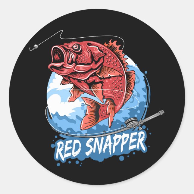 Angler-Fisch-Rot-Schnapper-Fischer-Artwork-Vektor Runder Aufkleber (Vorderseite)