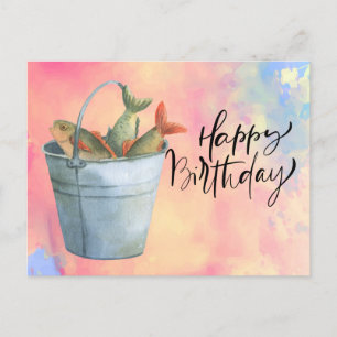 Angler-Geburtstag mit Fisch   Aquarell Postkarte