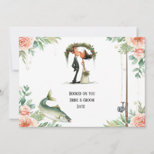 Angler-Hochzeit mit Rute und Blumen Einladung