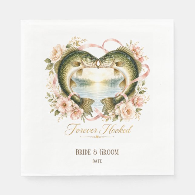 Angler-Hochzeit mit Rute und Blumen  Serviette (Vorderseite)