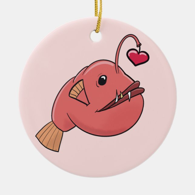 Angler in Liebe Keramik Ornament (Vorne)