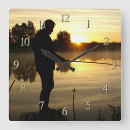 Angler morning Acrylic Wall Clock Quadratische Wanduhr