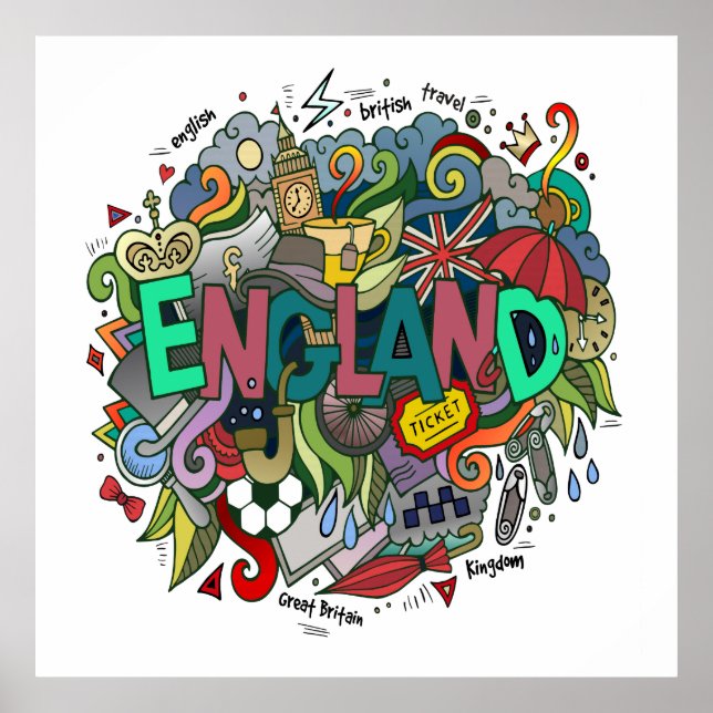 Angleterre Illustration amusante Poster d'art (Devant)