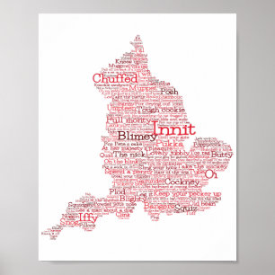 Angleterre Slang British Word Art Carte Poster