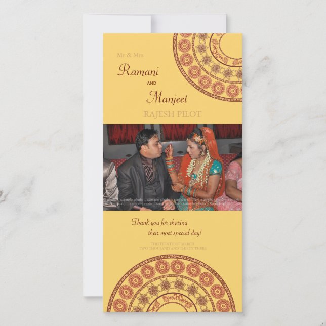 Anglo Indian Wedding Vielen Dank Foto Card Dankeskarte (Vorderseite)