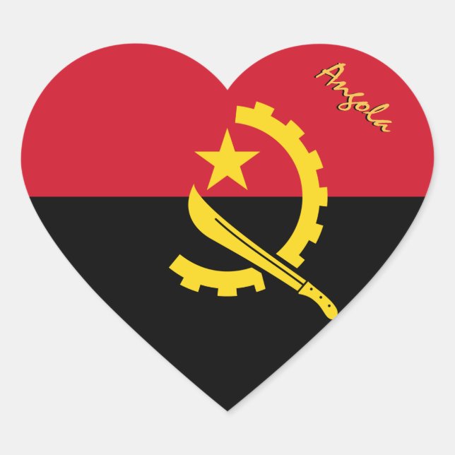Angola Heart Sticker, Patriotic Angolan Flag Herz-Aufkleber (Vorderseite)