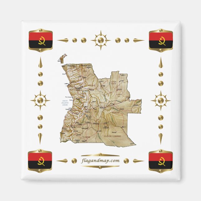 Angola Karte + Flaggen Magnet (Vorne)