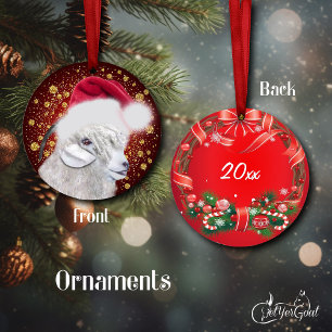 Angora Chèvre Santa Hat Ornement de Noël