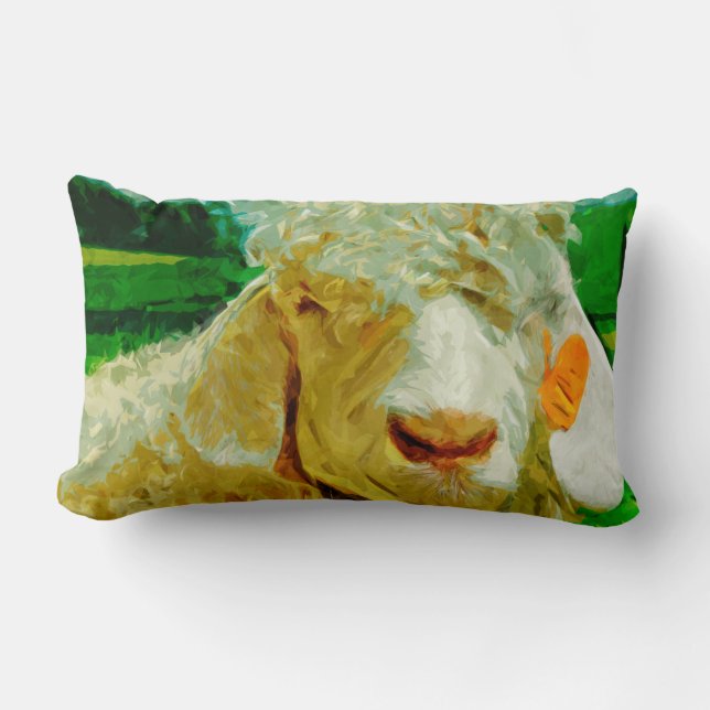 Angora-Ziege mit Ohrmarke Abstrakter Impressionism Lendenkissen (Vorderseite)