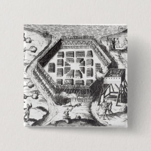 Angriff auf einem Iroquois Dorf Button