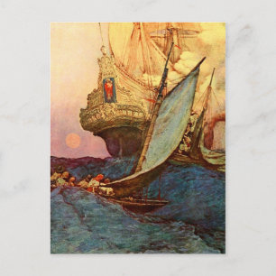 Angriff auf einen Piratengaleone Postkarte