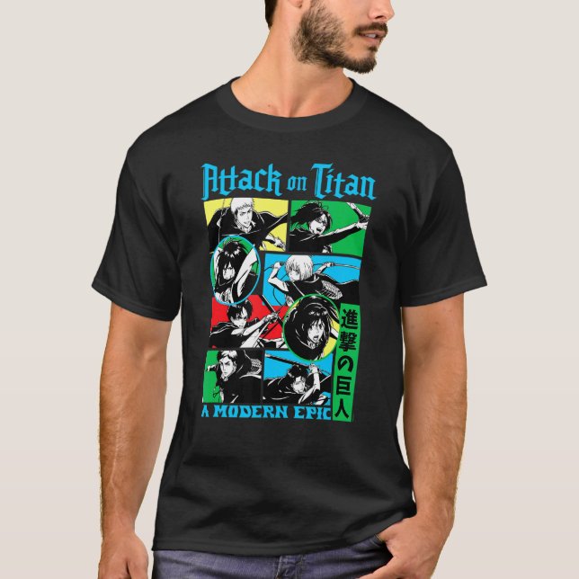 Angriff auf Titan-Zeichenketten-Collage T-Shirt (Vorderseite)