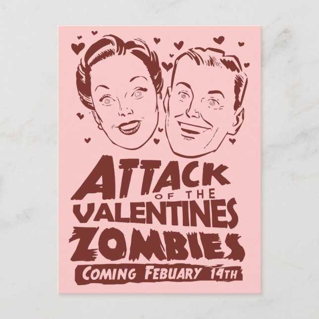 Angriff der Valentine Zombies Feiertagspostkarte (Vorderseite)