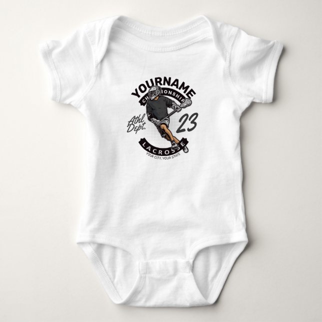 Angriff des personalisierten Lacrosse Player-Sport Baby Strampler (Vorderseite)