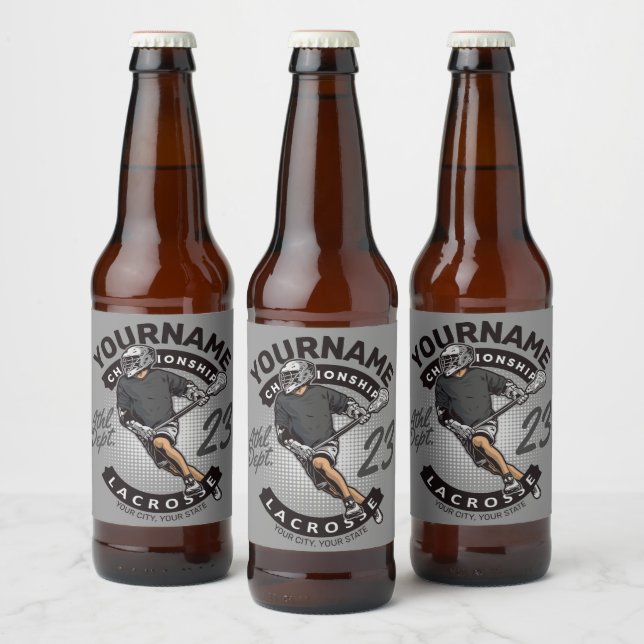 Angriff des personalisierten Lacrosse Player-Sport Bierflaschenetikett (Flaschen)