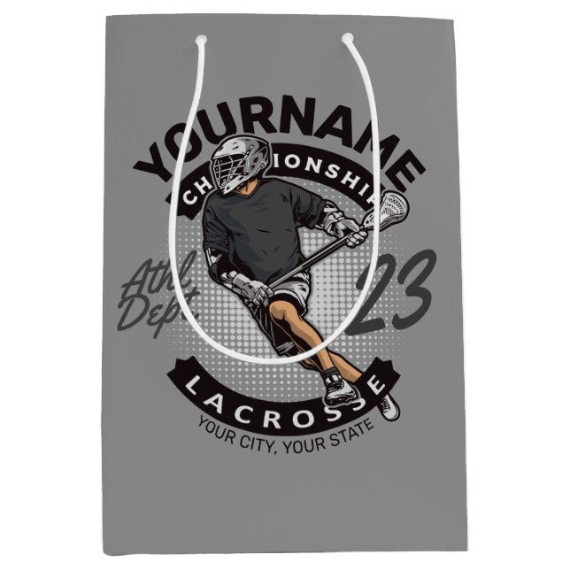 Angriff des personalisierten Lacrosse Player-Sport Mittlere Geschenktüte (Vorderseite)