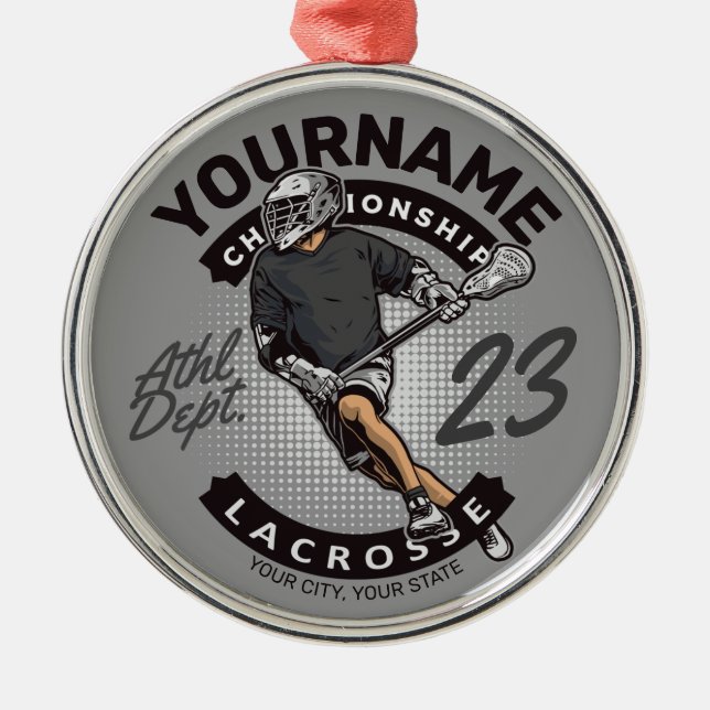 Angriff des personalisierten Lacrosse Player-Sport Ornament Aus Metall (Vorne)