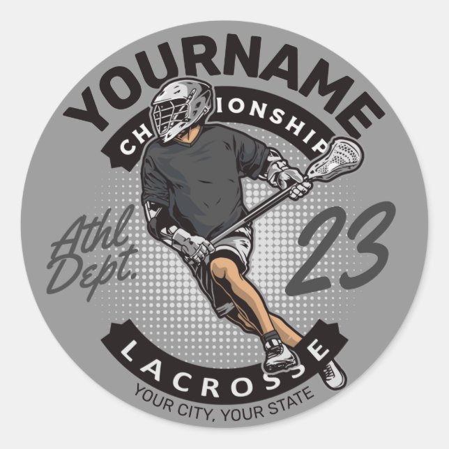 Angriff des personalisierten Lacrosse Player-Sport Runder Aufkleber (Vorderseite)