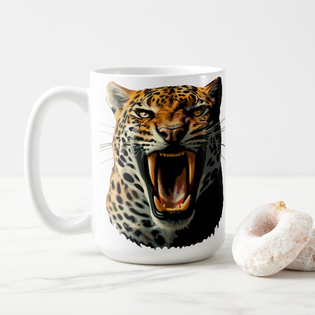 Angriffskopf von Leopard Kaffeetasse (Mit Donut)