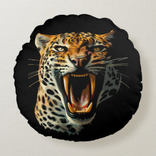 Angriffskopf von Leopard Rundes Kissen