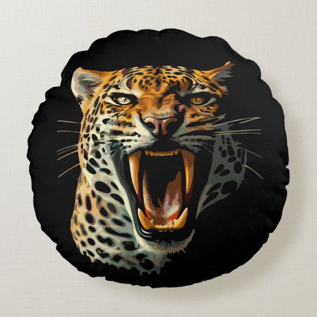 Angriffskopf von Leopard Rundes Kissen (Vorderseite)