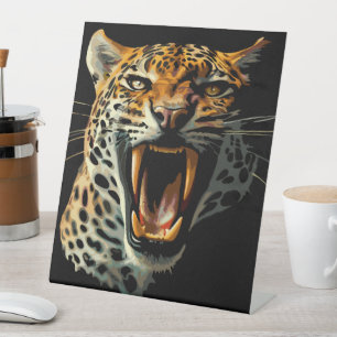 Angriffskopf von Leopard Sockelschild