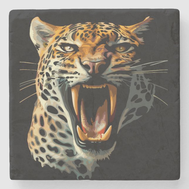 Angriffskopf von Leopard Steinuntersetzer (Vorderseite)