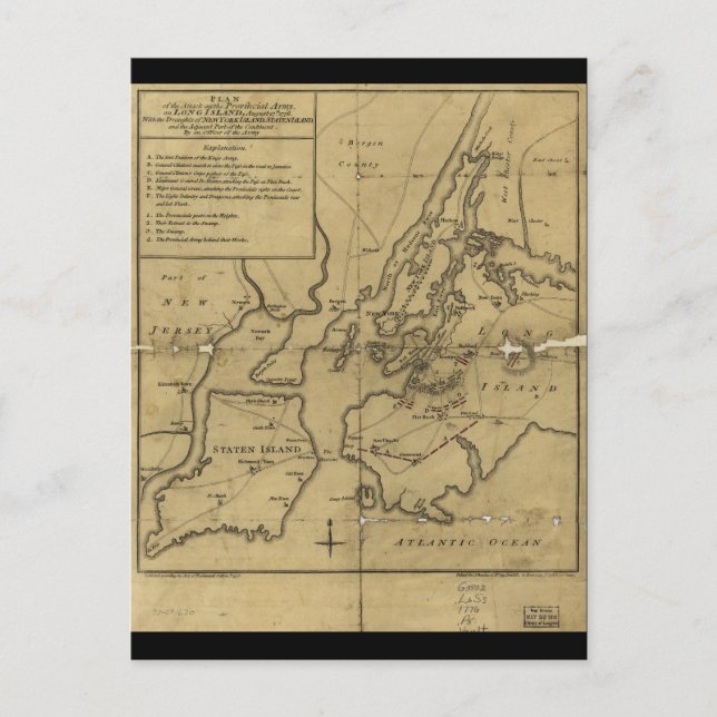 Angriffsplan auf Long Island August 27. 1776 Postkarte (Vorderseite)