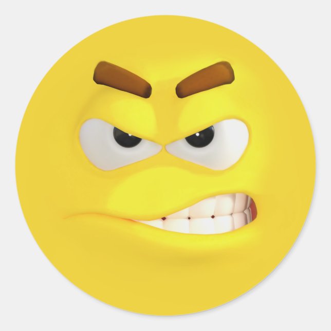 Angry 3D-Effekt Emoji Runder Aufkleber (Vorderseite)