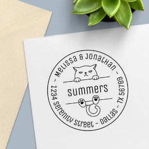 Angry Bad Tempered Cat Round Address Permastempel