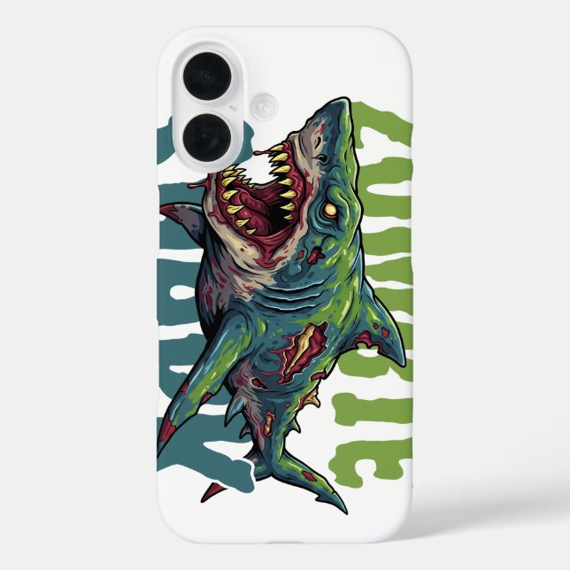 Angry beängstigend Zombie Hai Illustration iPhone 16 Hülle (Rückseite)