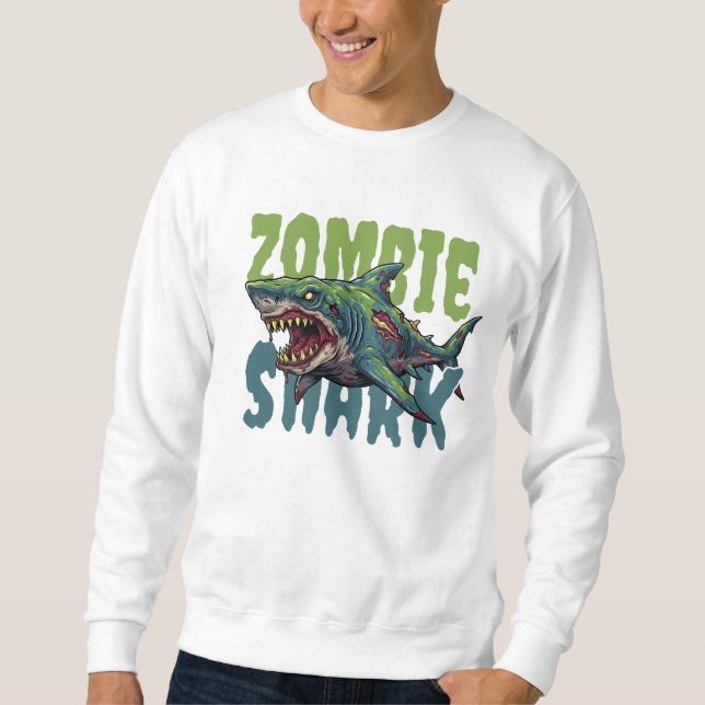 Angry beängstigend Zombie Hai Illustration Sweatshirt (Vorderseite)