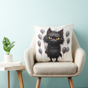 Angry Black Cat and Balloons Kissen